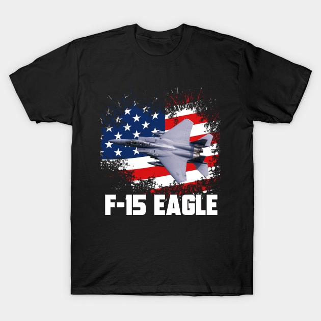 F-15 Eagle Aircraft Plane Airplane Warplane USAF Jet Fighter American USA Flag T-Shirt by BeesTeez